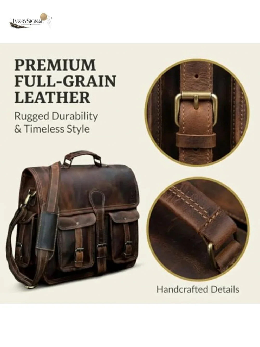 Handmade Full Grain Leather Messenger Bag for Men, 16 Inch Laptop Crossbody